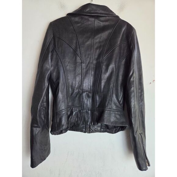 Guess Women Geniune 100% Leather Full Zip Lined Moto Pockets Jacket size Medium - Picture 2 of 10